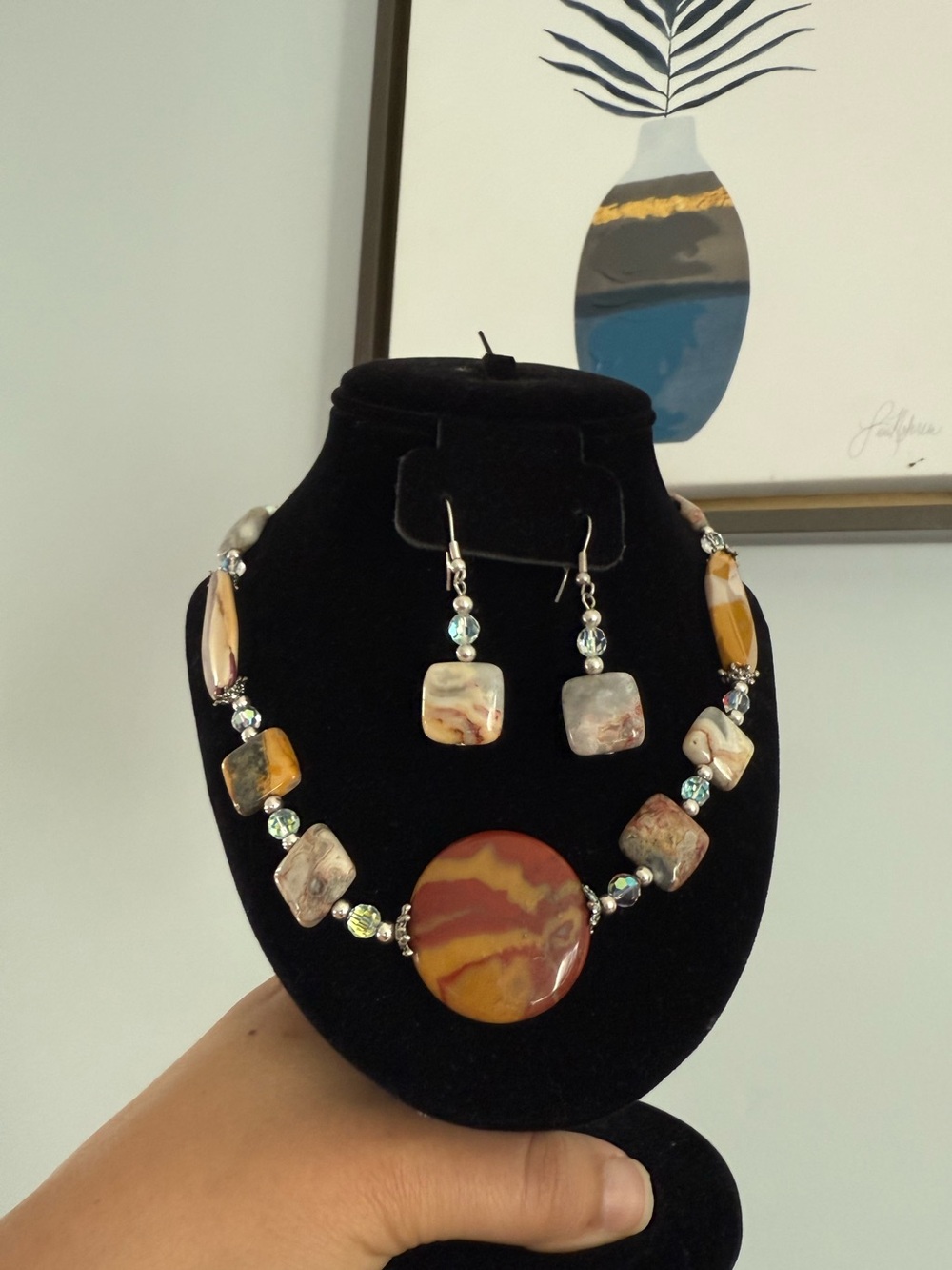 Artisan Mookaite Jasper and crazy lace agate set
